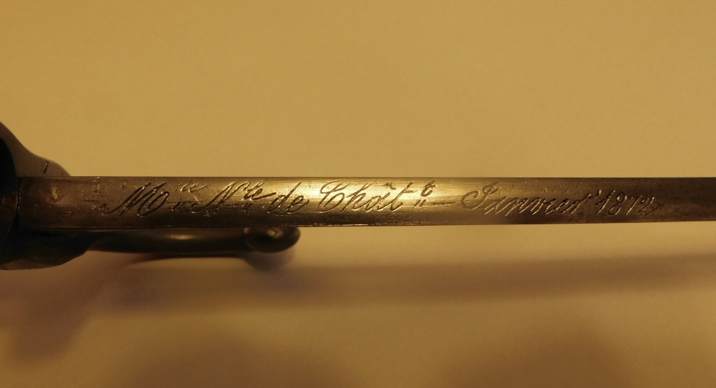 Надпись на обухе клинка периода 1872 года