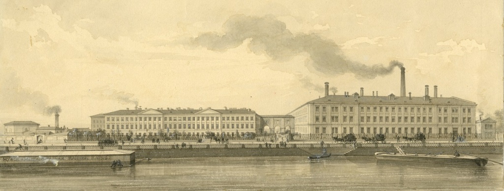 Вид зданий Экспедиции заготовления государственных бумаг со стороны Фонтанки. Конец XIX века