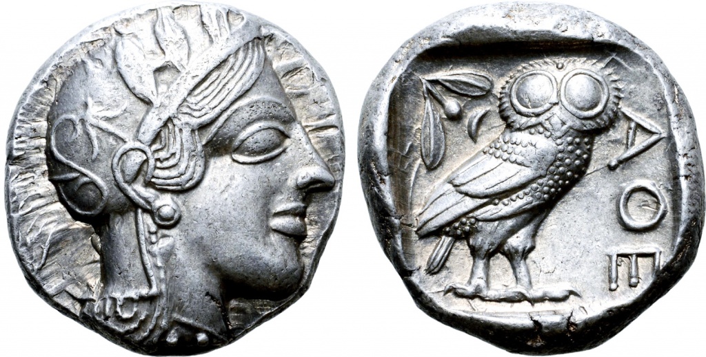 Афины, тетрадрахма, 454-404 гг. до н.э. Металл: серебро. Вес: 17.20 г..